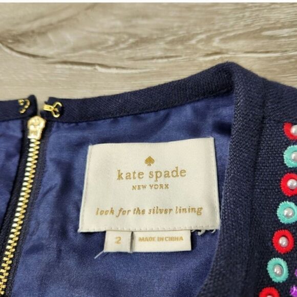 Kate Spade Navy Fringe Tassels Rhinestones Silver Studs Dress Sleeveless Sz 2 - Picture 11 of 15